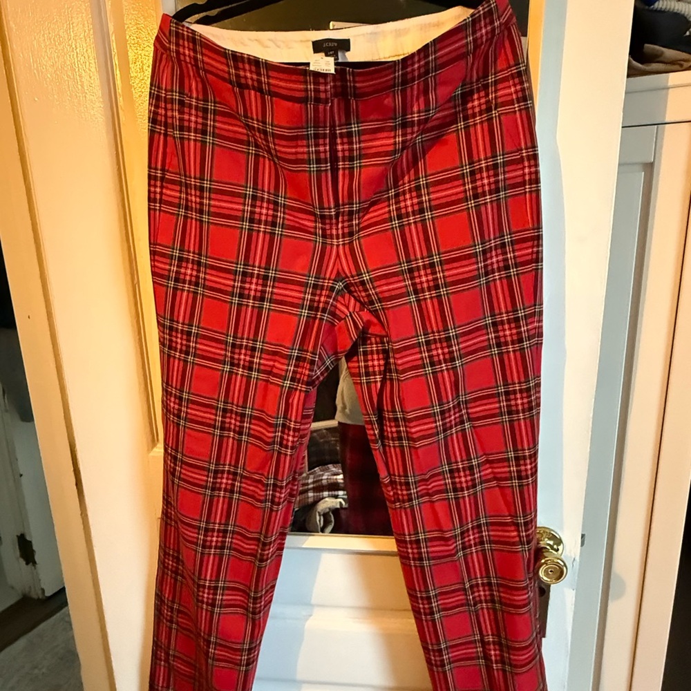J. Crew Red Plaid Straight Leg Pants
